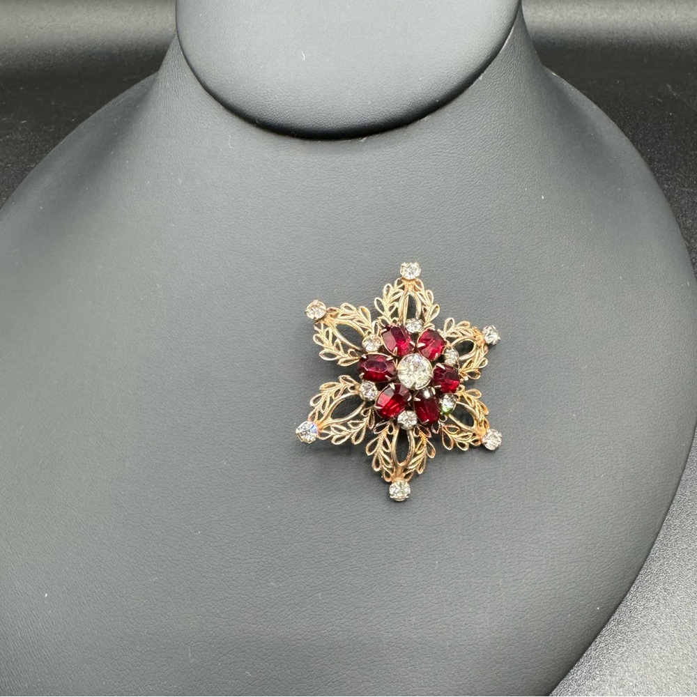 Vintage 1940 Signed Scitarelli Ruby Rhinestone Fi… - image 2
